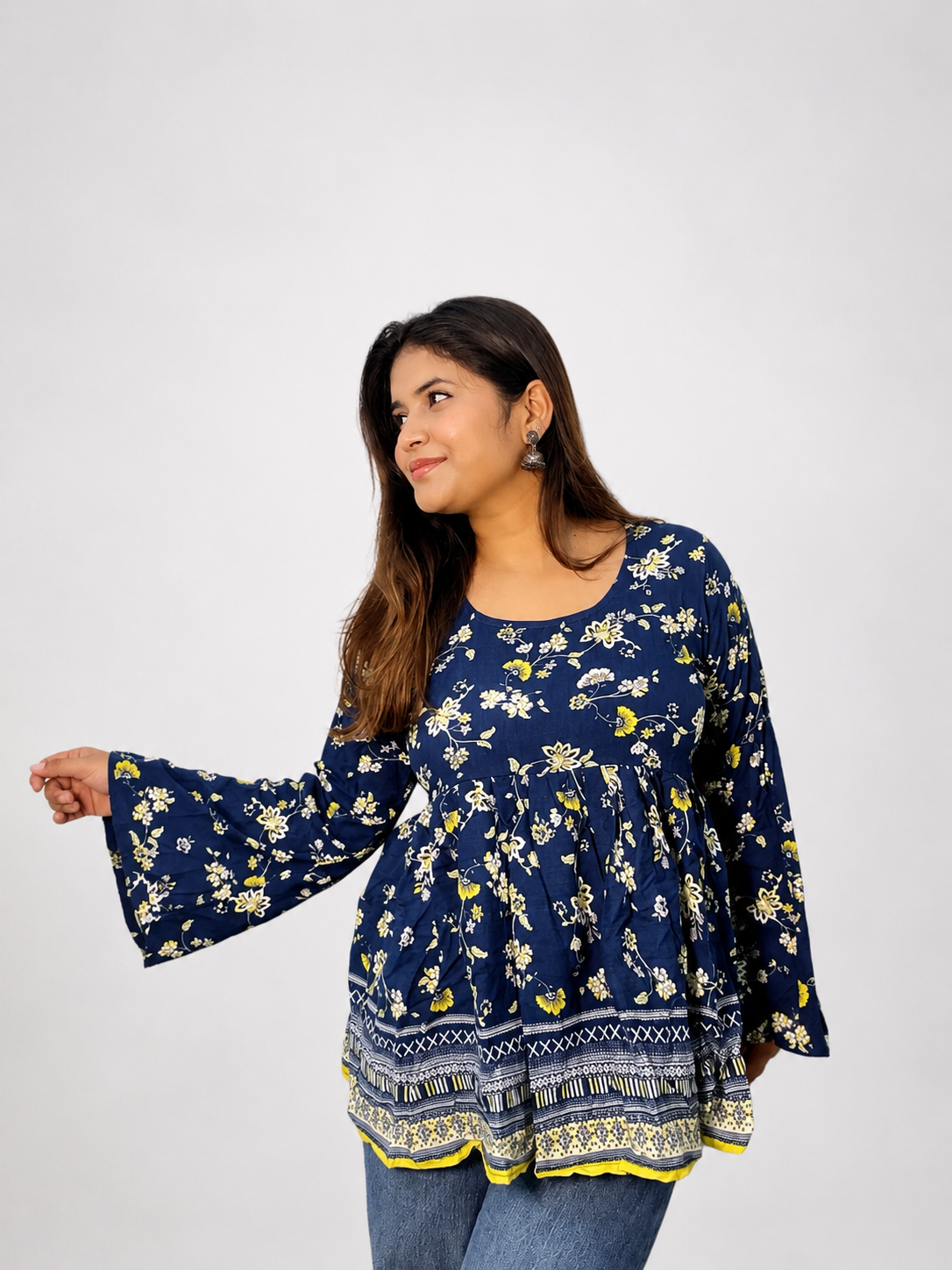 Mayuri - Blue Peplum Bellsleeves kurti