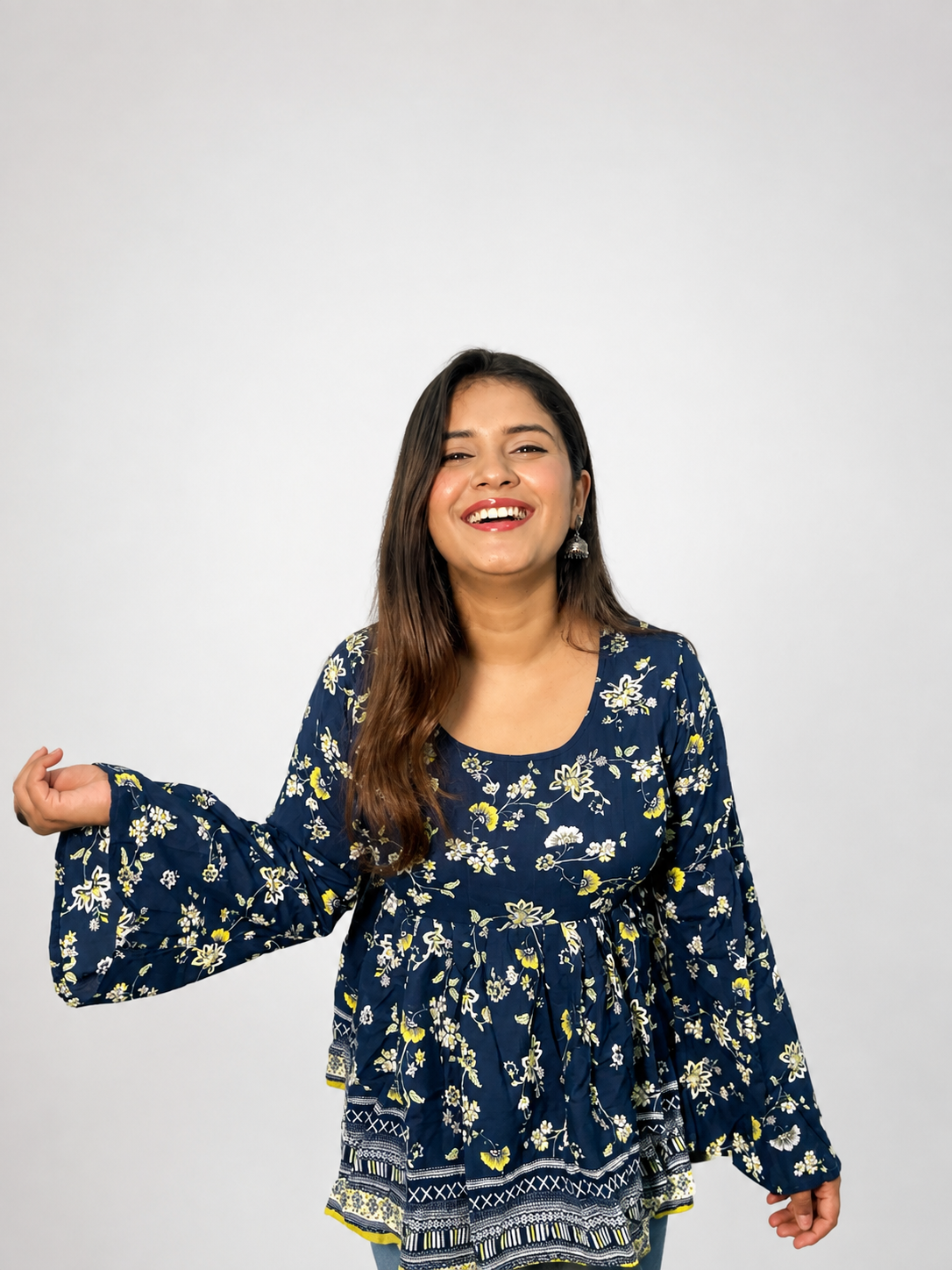 Mayuri - Blue Peplum Bellsleeves kurti