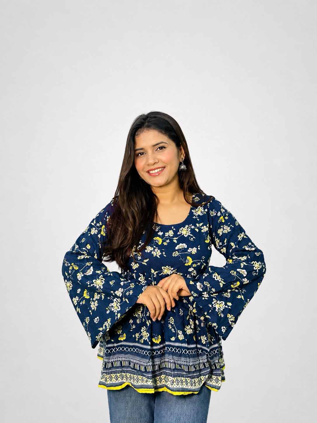 Mayuri - Blue Peplum Bellsleeves kurti