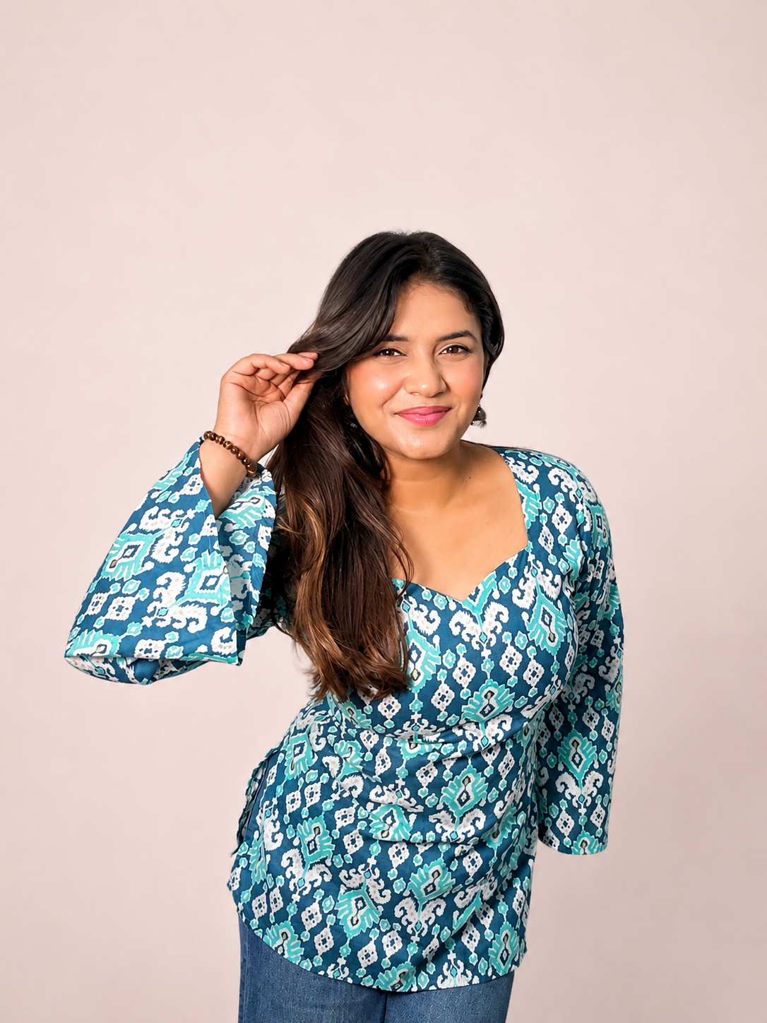 Ambar - Blue Bell sleeves Tassel Back Kurti
