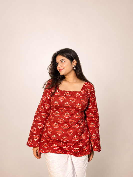 Gul - Red Bell Sleeves Short Kurti