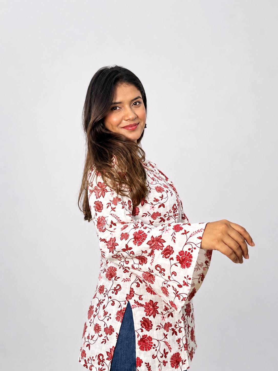 Floral print Neck detail kurti