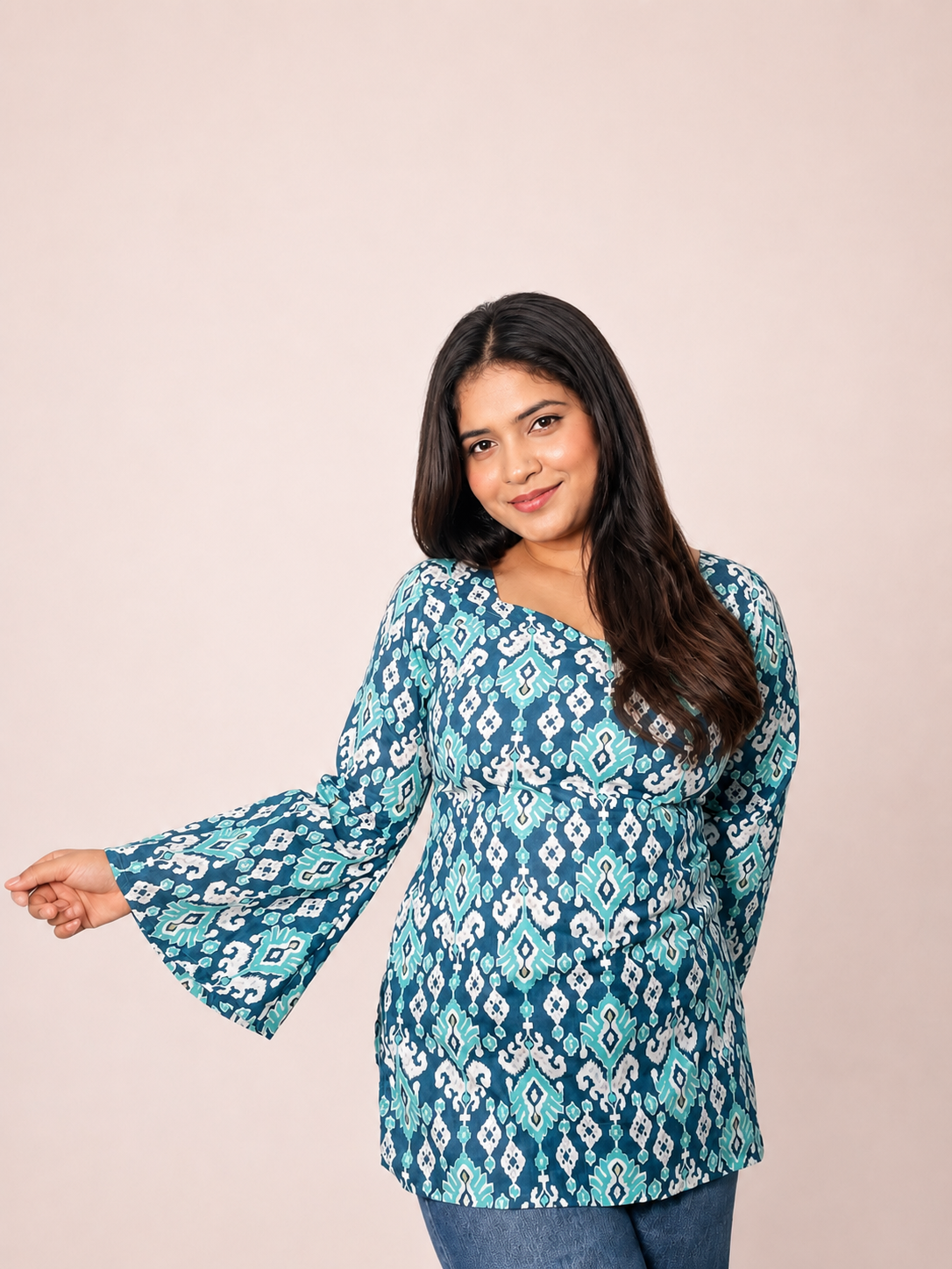 Ambar - Blue Bell sleeves Tassel Back Kurti