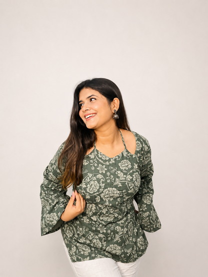 Albeli - Sage Green Double Neck Kurti