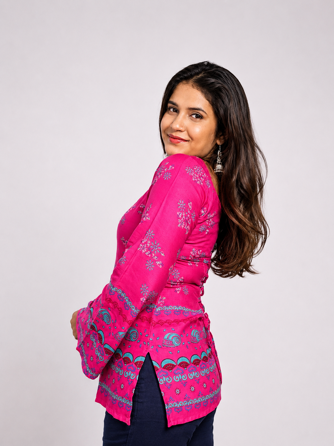 Mariyam- Pink Double Neck Short Kurti
