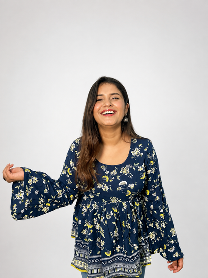 Mayuri - Blue Peplum Bellsleeves kurti