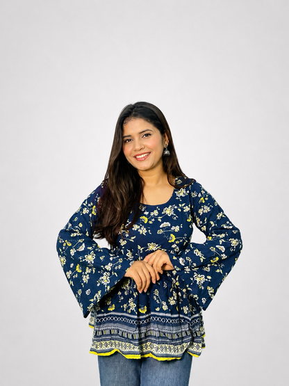 Mayuri - Blue Peplum Bellsleeves kurti