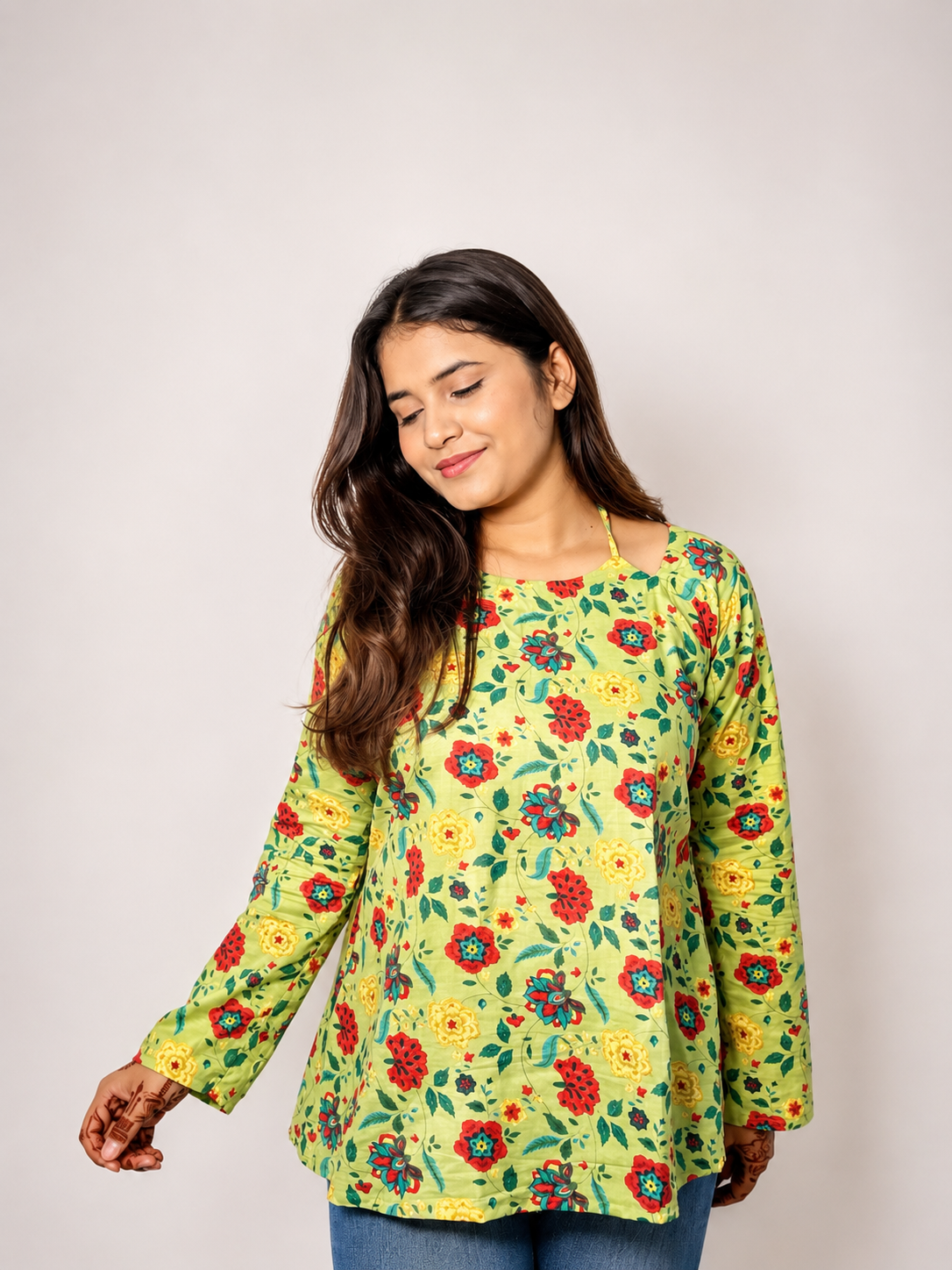 Maahi - Green Double Neck Kurti