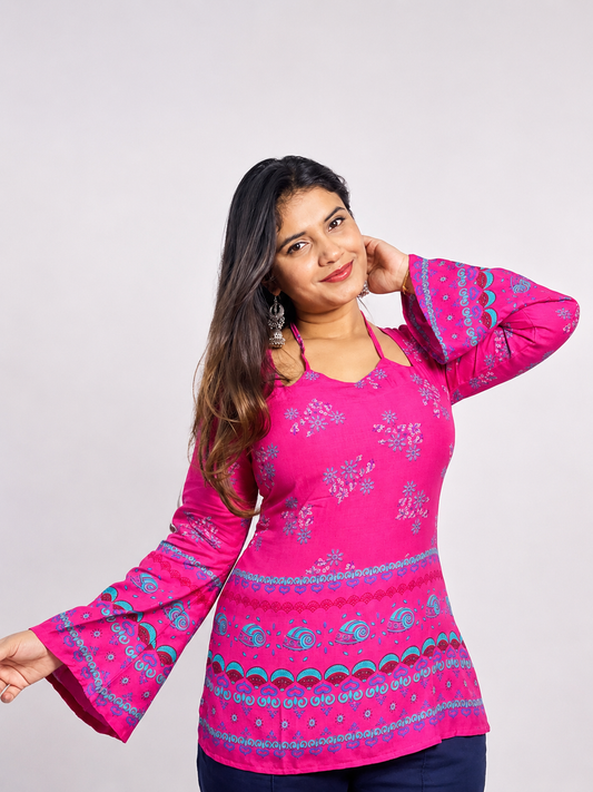 Mariyam- Pink Double Neck Short Kurti