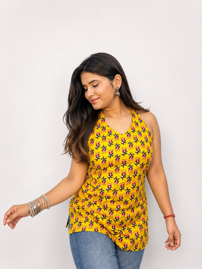 Laila - Yellow Halter Neck Kurti