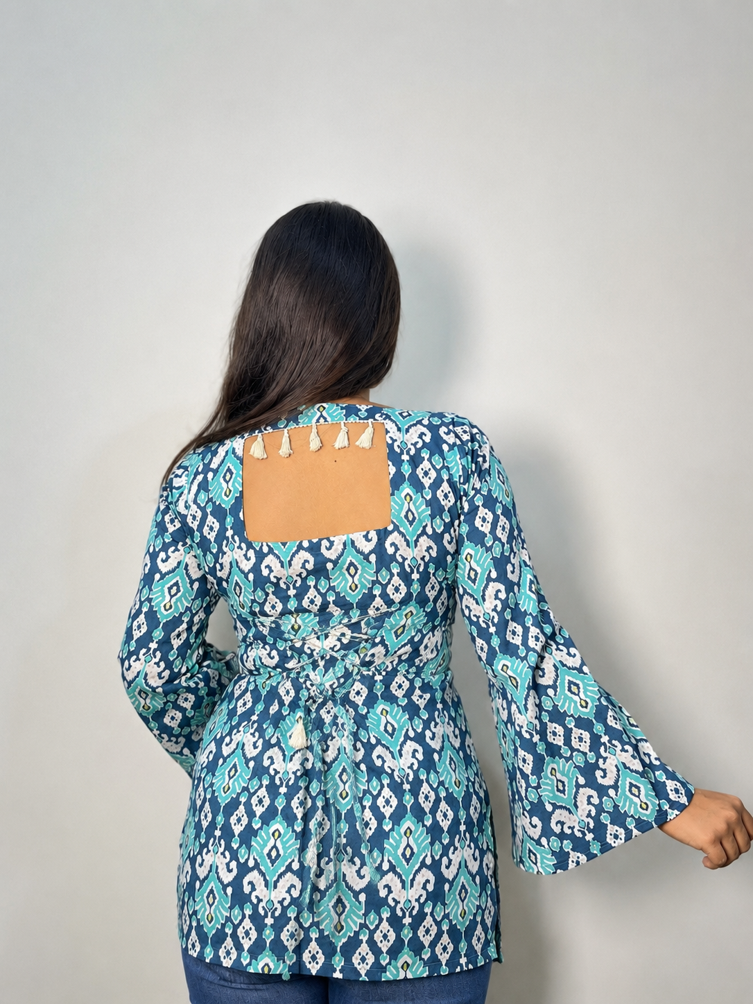 Ambar - Blue Bell sleeves Tassel Back Kurti