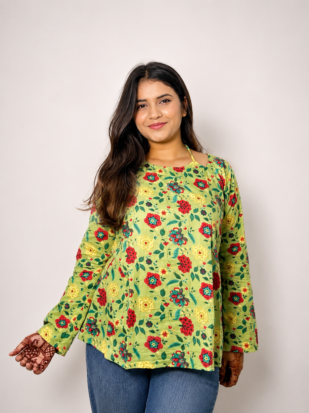 Maahi - Green Double Neck Kurti