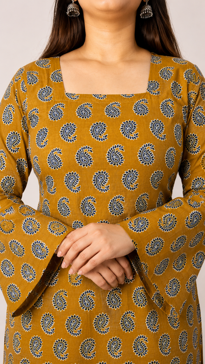 Sehar - Mustard Bell Sleeves Kurti