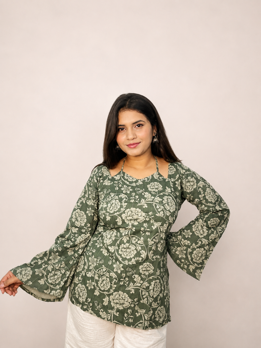 Albeli - Sage Green Double Neck Kurti