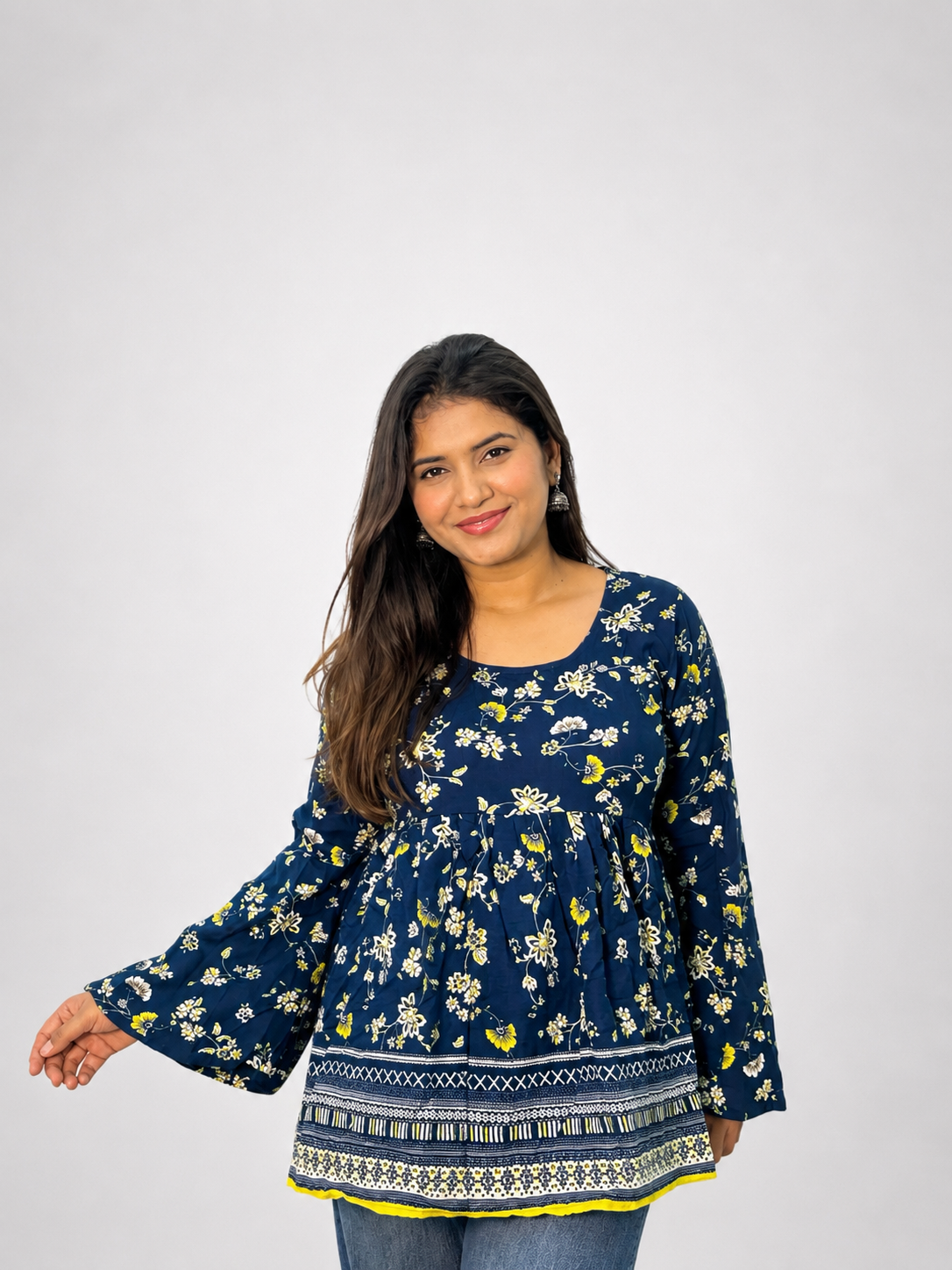 Mayuri - Blue Peplum Bellsleeves kurti