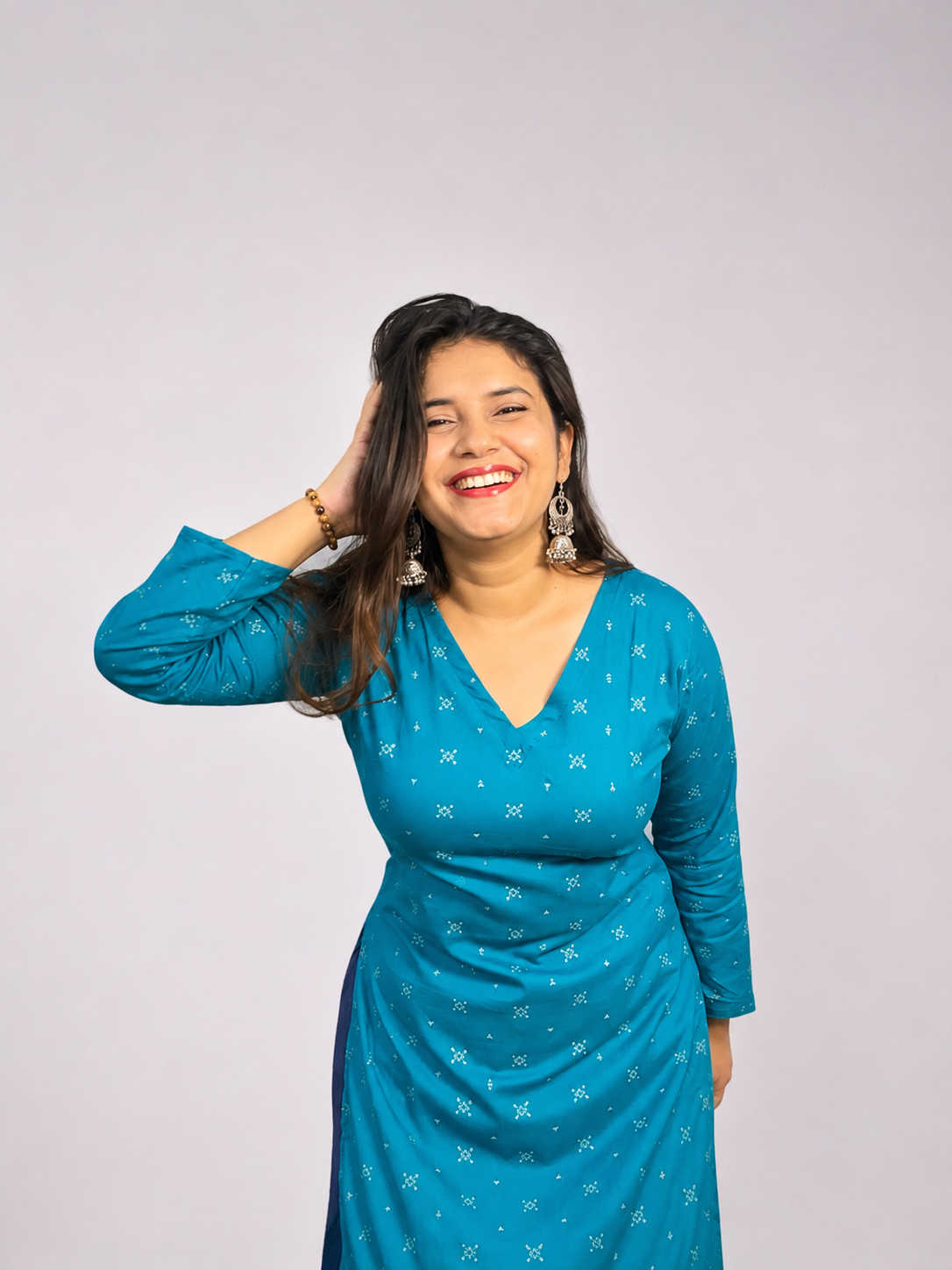 Tamanna - Blue V Neck Long Kurti