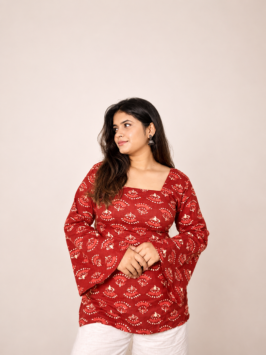 Gul - Red Bell Sleeves Short Kurti