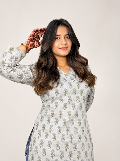 Inayat - Grey V Neck Short Kurti