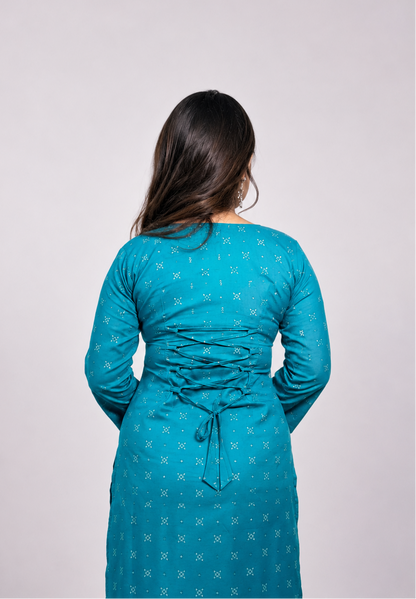 Tamanna - Blue V Neck Long Kurti
