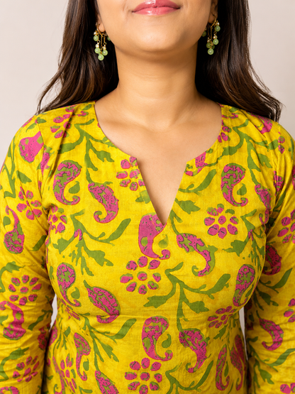 Siya - Yellow V Neck Short Kurti