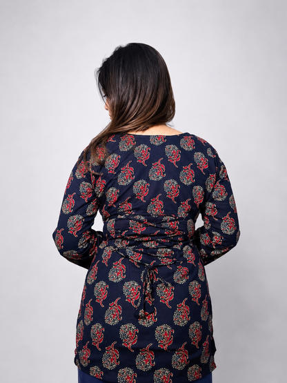 Kaashvi - Navy Blue Notch Neck Kurti