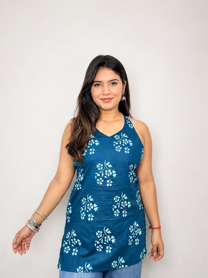 Bulbul - Blue Halter neck Kurti