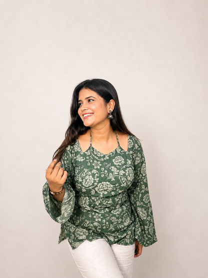 Albeli - Sage Green Double Neck Kurti