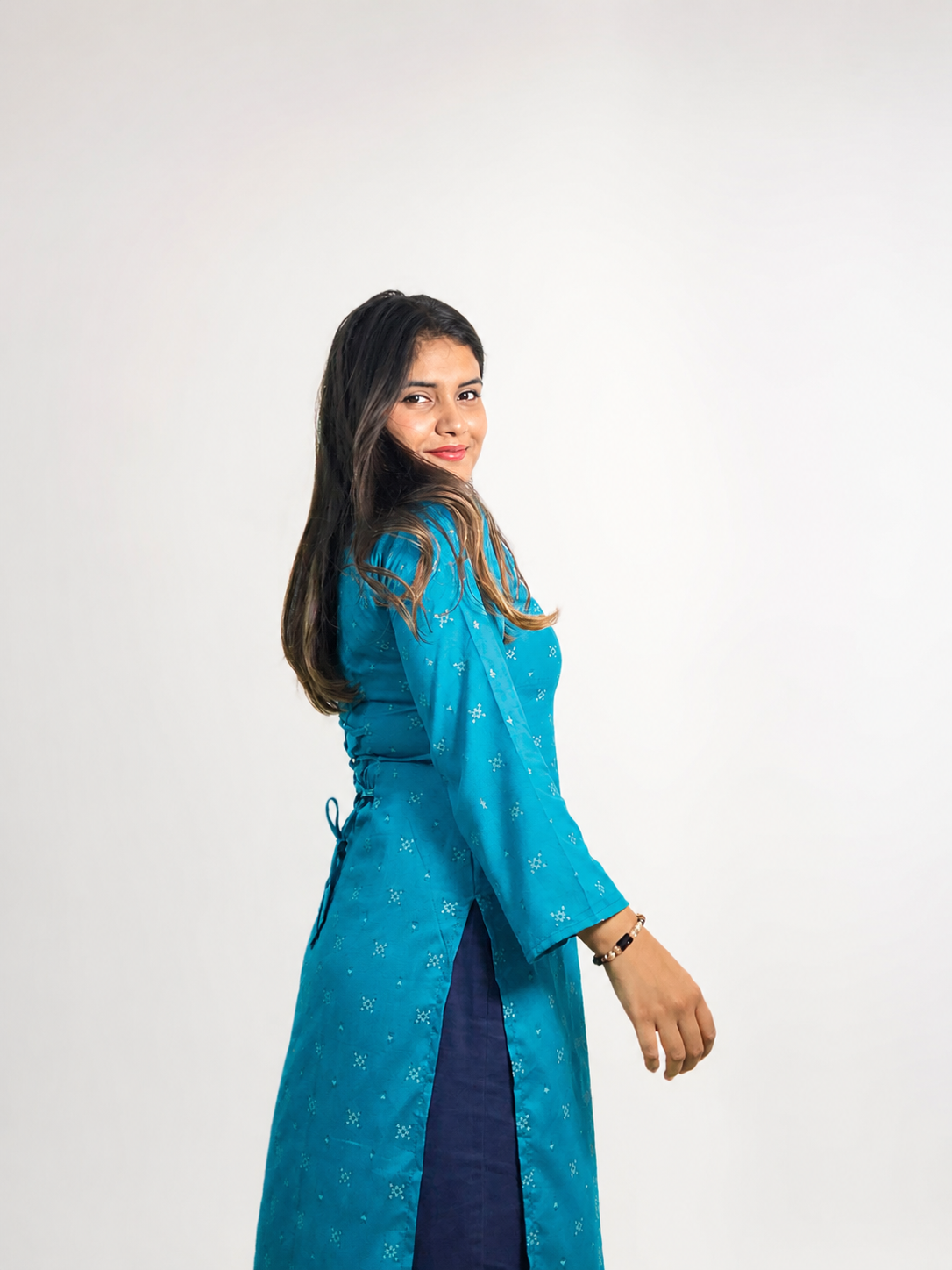Tamanna - Blue V Neck Long Kurti