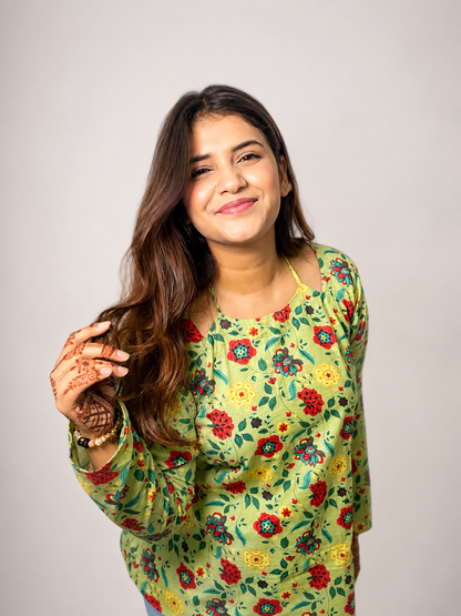 Maahi - Green Double Neck Kurti