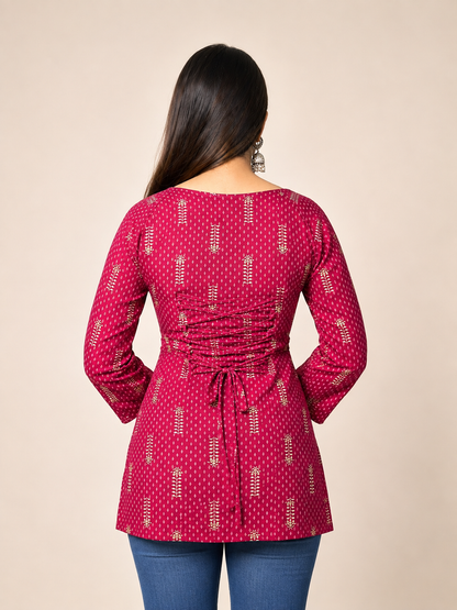 Meera - Magenta Square Notch Neck