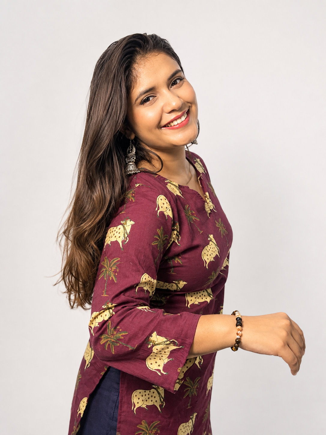 Madhu - Burgundy V Notch Neck short Kurti