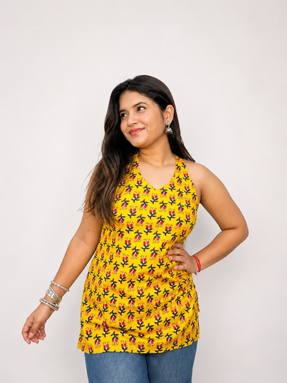 Laila - Yellow Halter Neck Kurti