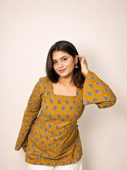 Sehar - Mustard Bell Sleeves Kurti