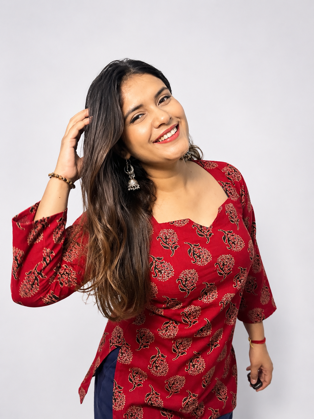 Gulaabo- Red Notch Neck Short Kurti