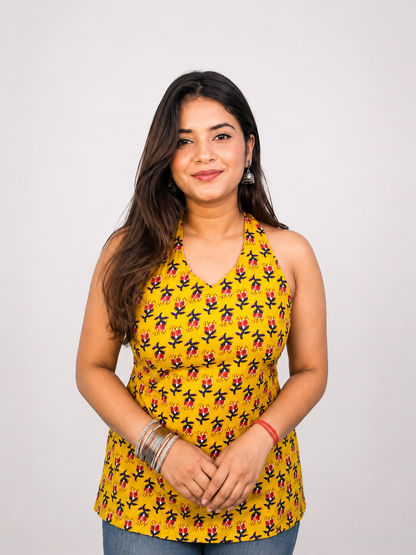 Laila - Yellow Halter Neck Kurti