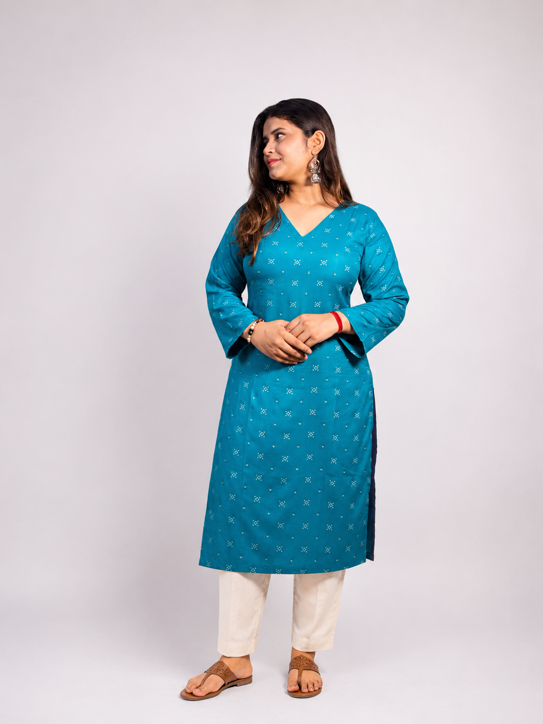 Tamanna - Blue V Neck Long Kurti