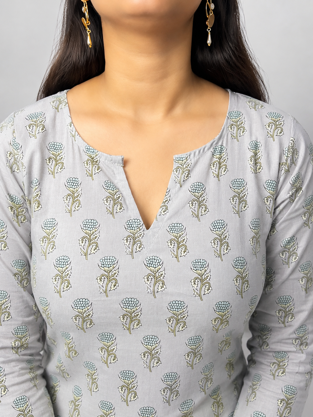 Inayat - Grey V Neck Short Kurti