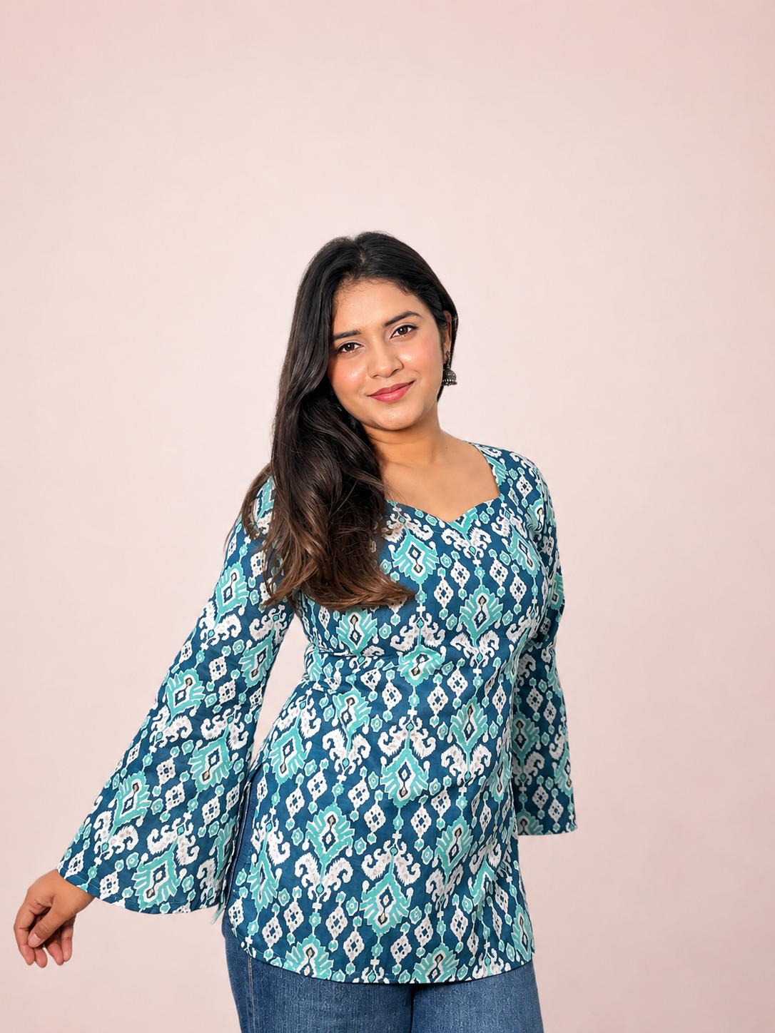 Ambar - Blue Bell sleeves Tassel Back Kurti