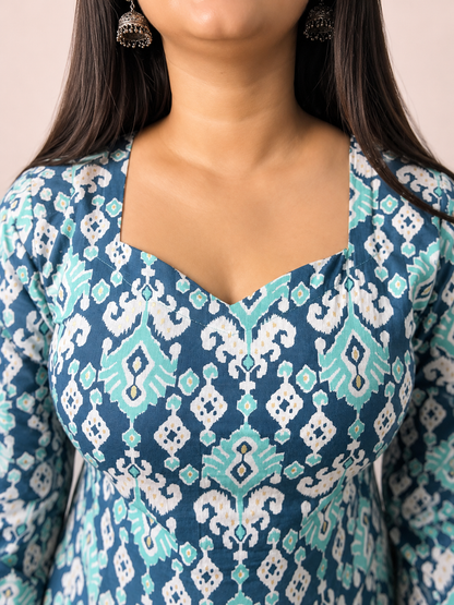Ambar - Blue Bell sleeves Tassel Back Kurti