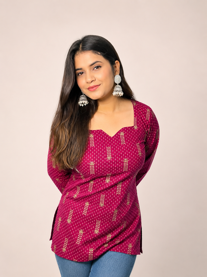Meera - Magenta Square Notch Neck