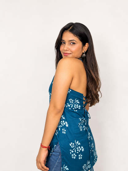 Bulbul - Blue Halter neck Kurti