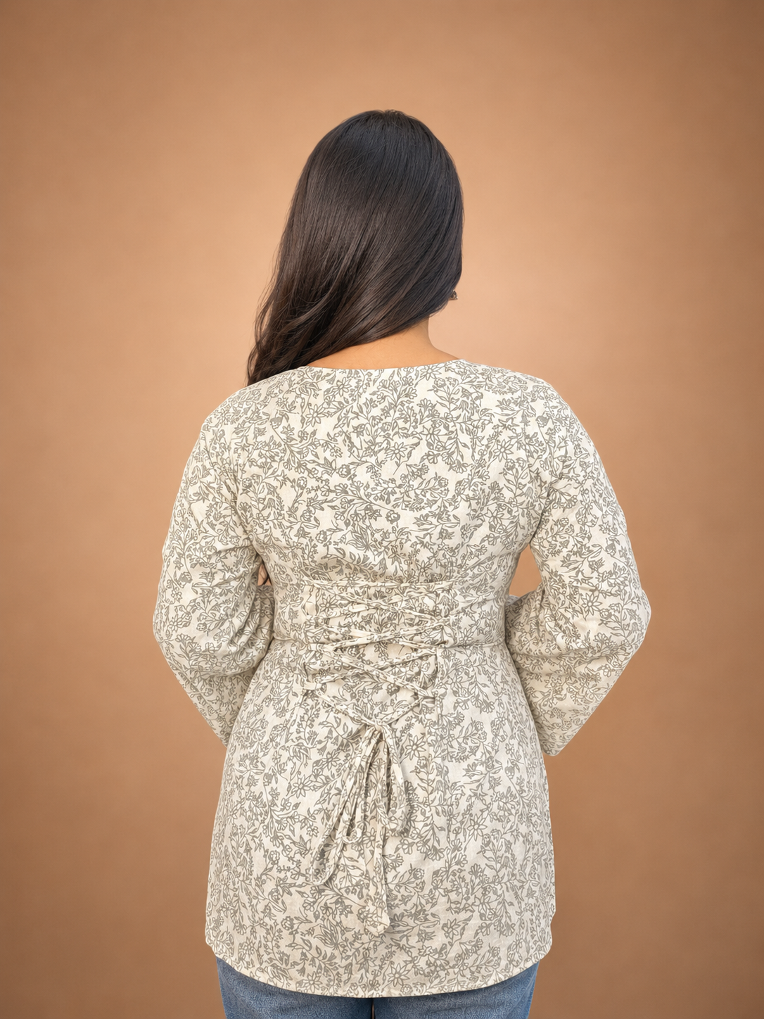 Saanvi- White Bell Sleeves Corset Back Kurti